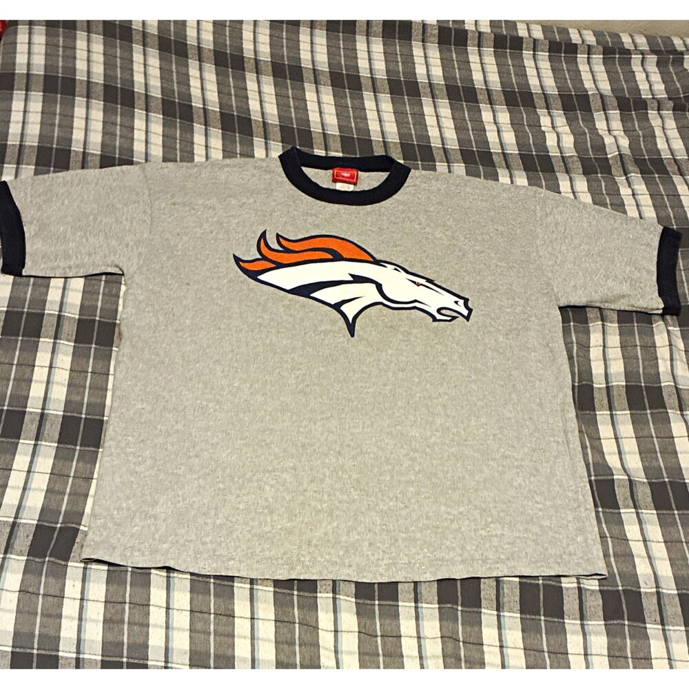 NFL Denver Broncos NFL Football Ringer T-Shirt Gray/Navy/Orange/White XL